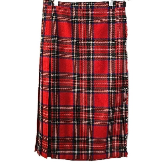 Jedburgh Kiltmakers Dresses & Skirts - Jedburgh Kiltmakers Scotland Kilt Wrap Skirt Women's 12 Red Plaid Wool blend